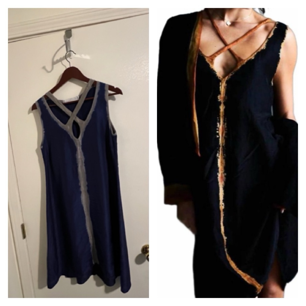 Viviana Uchitel Silk Cross Neck Dress | Navy | Size small
